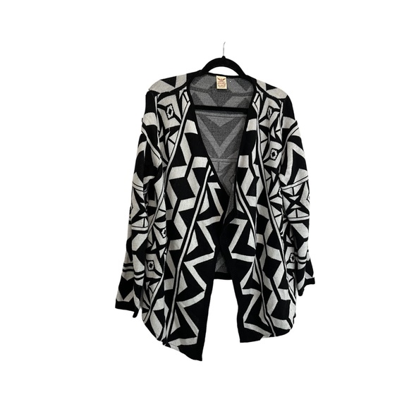 Faded Glory Black White Geometric Long Sleeve Open Front Cardigan Womens Size XL - Picture 1 of 11